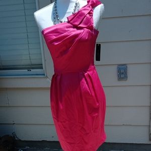 Satin Bridesmaid Dress Pink One Shoulder
